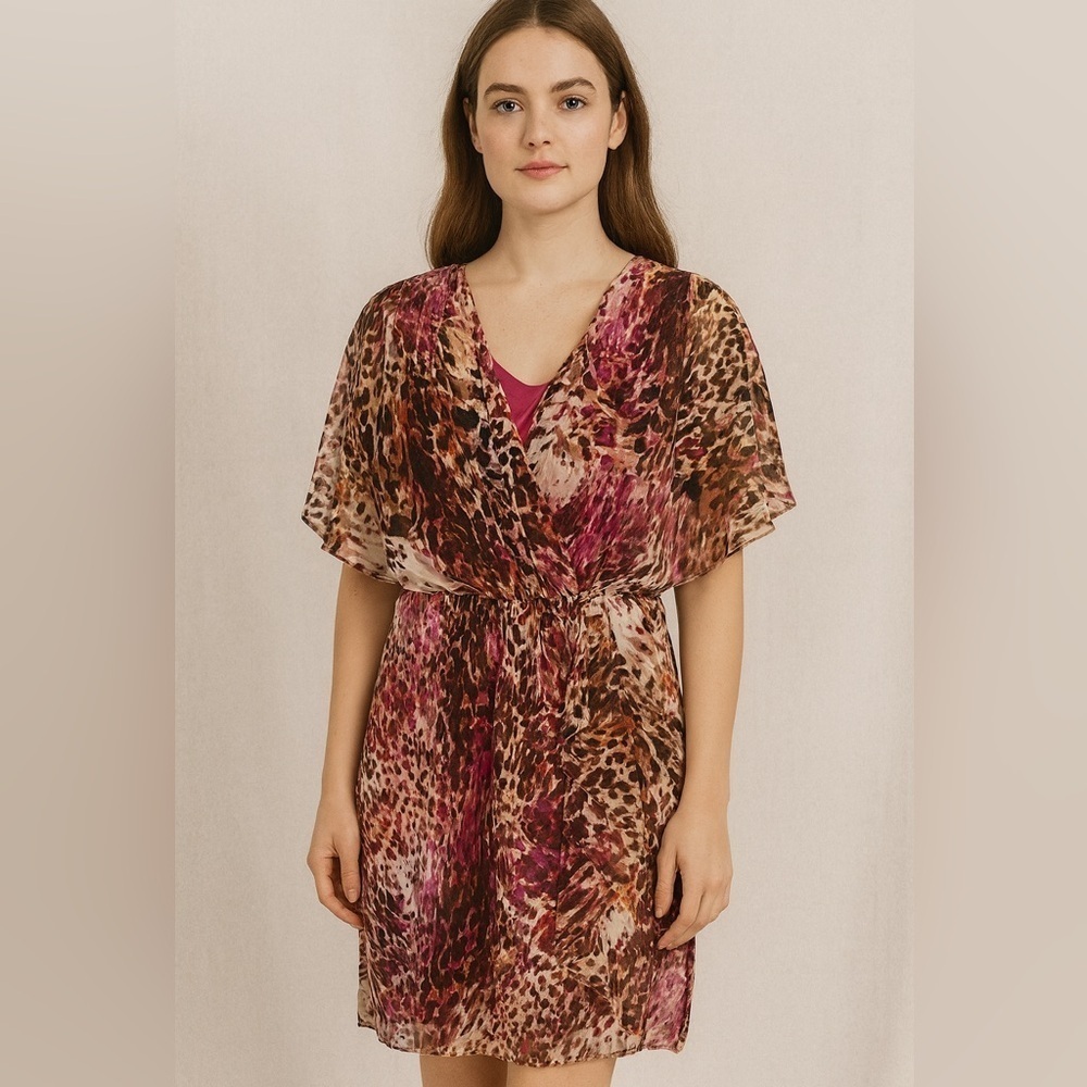 Donna Ricco Red and Pink Ruffled Wrap Midi Dress size 10